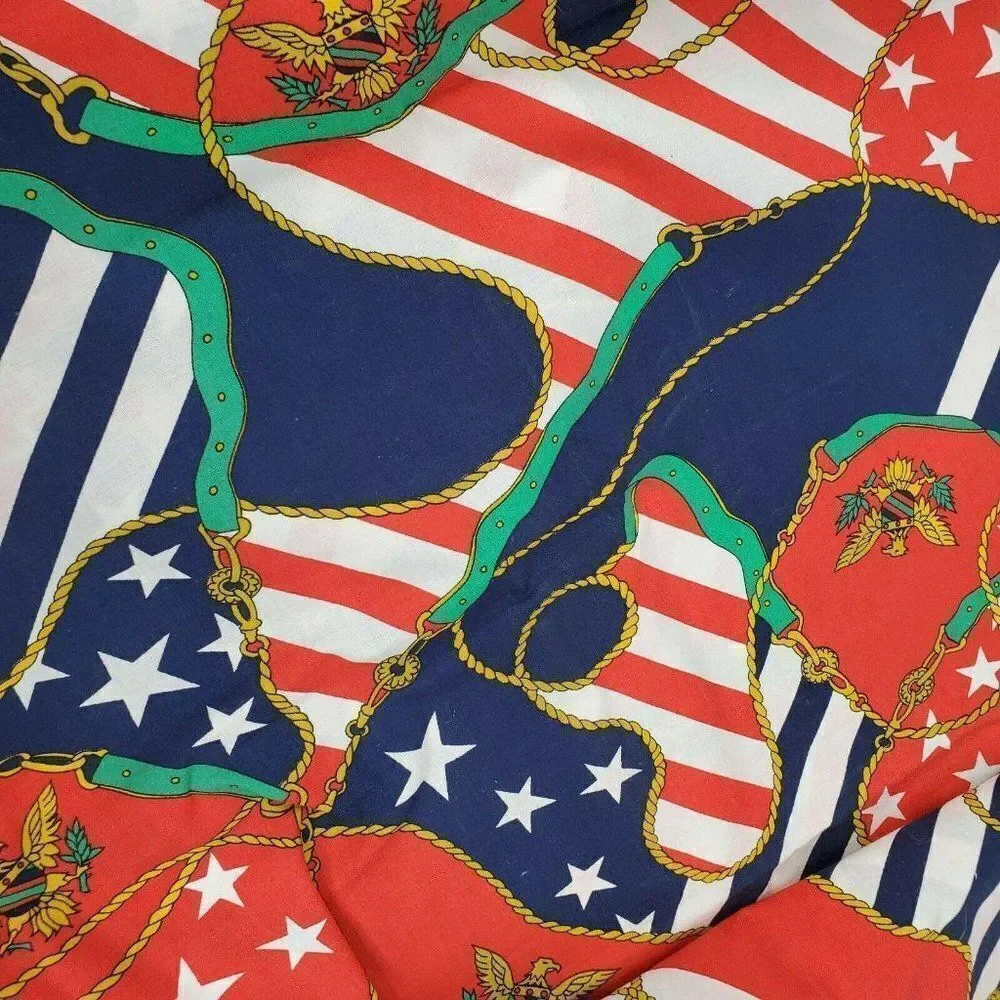 Vintage Cotton Fabric Red White Blue Green Flag Rope Eagle